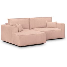 Canapé D'angle Gauche Convertible 3 Places - Velours Côtelé Rose Pâle