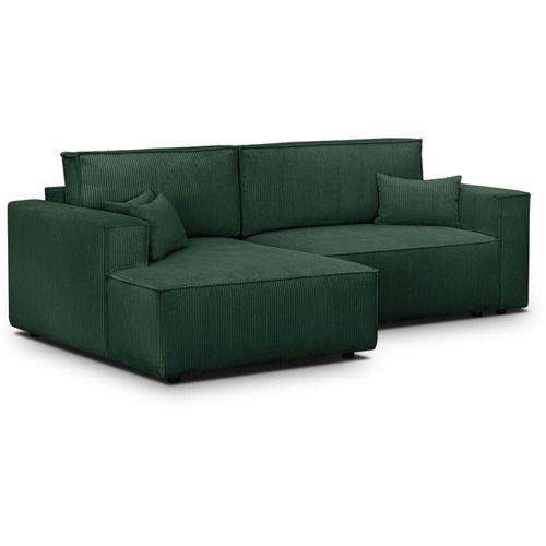 Canapé D'angle Gauche Convertible 3 Places - Velours Côtelé Vert