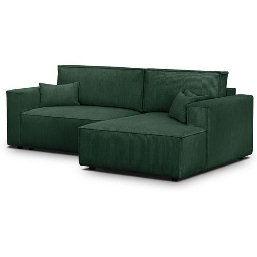 Canapé D'angle Droit Convertible 3 Places - Velours Côtelé Vert