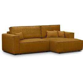 Canapé D'angle Droit Convertible 3 Places - Velours Côtelé Jaune