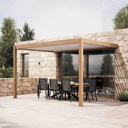 Pergola Bioclimatique Adossée 3x4m En Aluminium Bois Blanc
