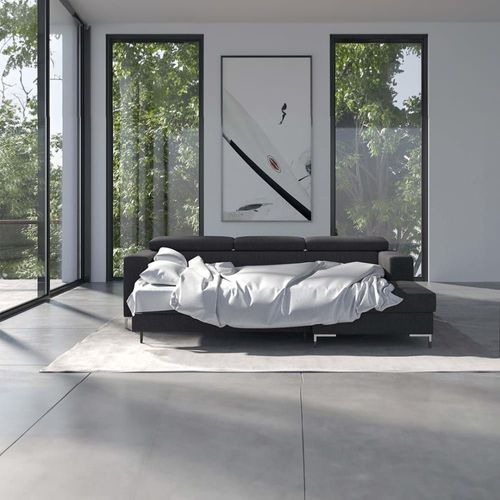 Canapé D'angle Droit En Polyester Gris Foncé