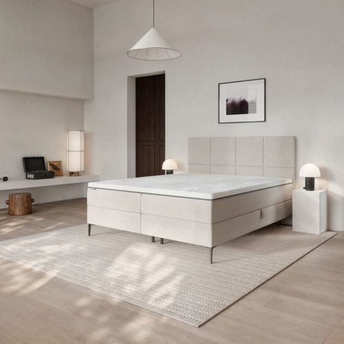 Lit Coffre Sommier À Lattes Carrés Beige 160x200