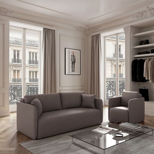Canapé 3 Places Convertible En Polyester Gris