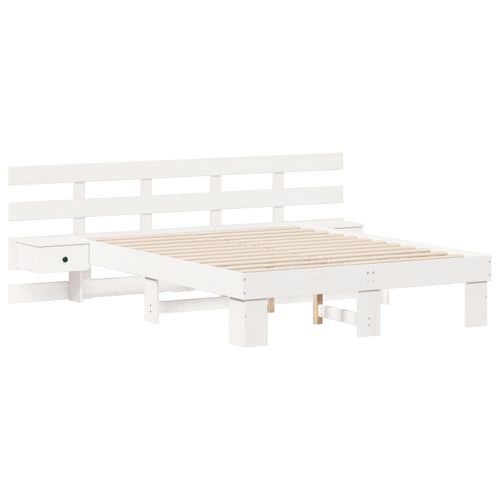 Vidaxl Cadre De Lit Avec Tiroir Blanc 120 X 190 Cm Bois Massif