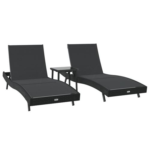 Transats Avec Coussin -Personne 3 Pcs Noir 40 X 40 X 40.5 Cm Poly Rotin