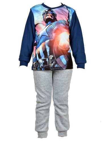 Pyjama Garçon Marvel Avengers Dc Comics Fantaisie En Coton Ultra Confort Captain America Rh2129 Marine En Polaire