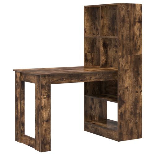 Vidaxl Bureau Avec Étagère Avec Stockage Chêne Fumé 122 X 67 X 145 Cm