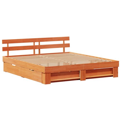 vidaXL Cadre de lit avec tiroir Marron cire 180 x 200 cm Bois massif