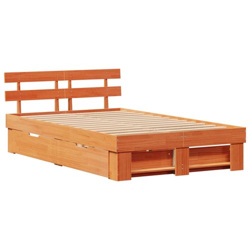 Vidaxl Cadre De Lit Avec Tiroir Marron Cire 120 X 190 Cm Bois Massif