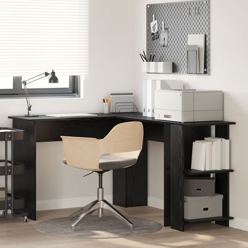 Vidaxl Bureau D'angle Avec Rangement Avec Étagère Chêne Noir Moyen Mdf