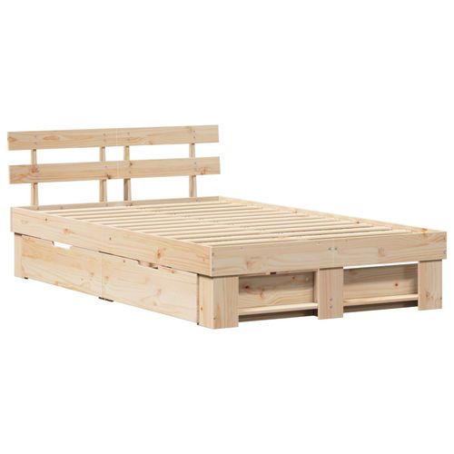 Vidaxl Cadre De Lit Avec Tiroir Marron 120 X 190 Cm Bois De Pin Massif