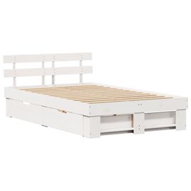 Vidaxl Cadre De Lit Avec Tiroir Blanc 140 X 190 Cm Bois De Pin Massif