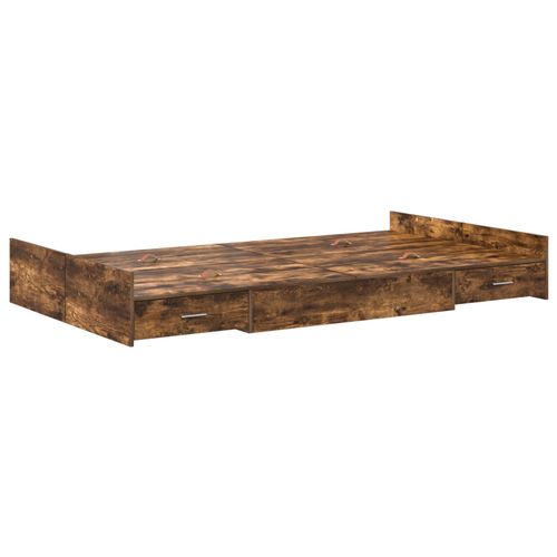 Vidaxl Cadre De Lit Avec Rangement Chêne Fumé 120 X 190 Cm Bois
