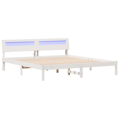Vidaxl Cadre De Lit Avec Des Lumières À Led Avec Tête De Lit Blanc 200 X 200 Cm Bois