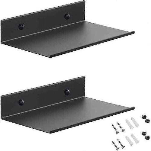 Étagères murales en métal, 2 pièces 20 cm, étagère flottante noire, étagère de douche murale, étagère rectangulaire murale avec trous et vis pour salon