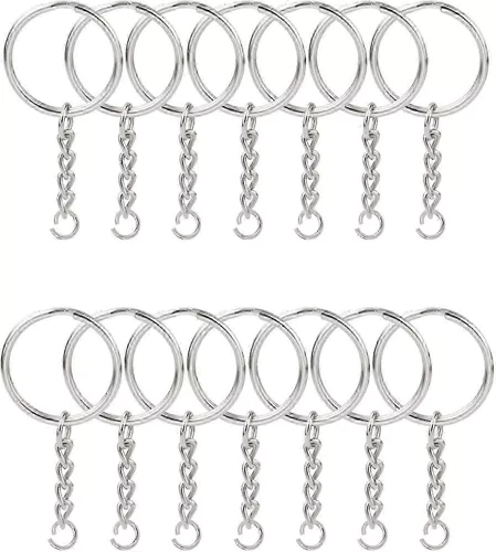 100pcs Split Key Ring Avec Chaîne 1 Pouce,Split Key Ring Avec Chaîne En Métal De Couleur Argentée Split Key Chain Parts Avec Anneau De Saut Ouvert Et Connecteur