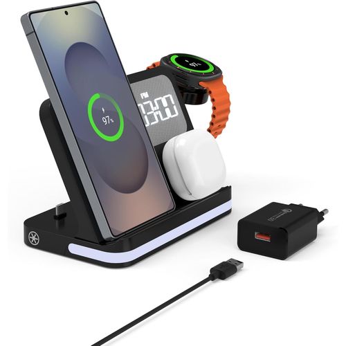 Réveil 4-En-1 Avec Station De Charge Sans Fil Compatible Avec Samsung Galaxy S25 / Z Flip 6, Galaxy Watch7 / Watch Ultra, Buds3 Pro / Buds3 Pro, Charge Rapide Et Port Usb-C Intégré¿Avec Lumi[Z2496]
