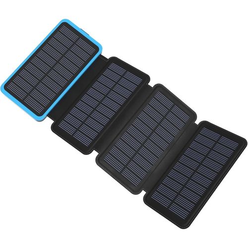 Batterie Externe Solaire Chargeur Solaire - 27000mah Power Bank Solaire 22,5w Chargement Rapide Chargeur De Téléphone Portable Avec 4 Panneaux Solaires Usb Pour Téléphcamping (Bleu)