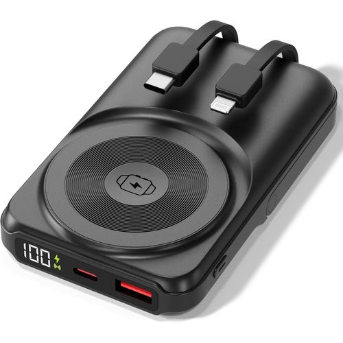 Powerbank Usb-C [10.000Mah] - Batterie Externe Magnétique À Induction Avec Câble - Chargeur Sans Fil 20W, Chargeur Montre 2,5W, Charge Rapide Qc 22,5W Et Pd 20W, Entrée Type-C Intégrée