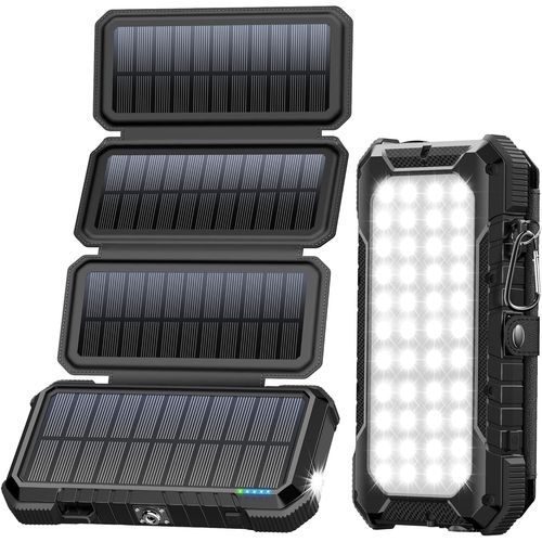 Kalcx-Chargeur Solaire Portable 20000 Mah Avec 4 Panneaux Solaires,Batterie Externe Étanche Avec 4 Ports Usb 18 W,Chargeur Rapide Qc 3.0 Usb C Power Bank Pour Téléphone Portable,Tablette