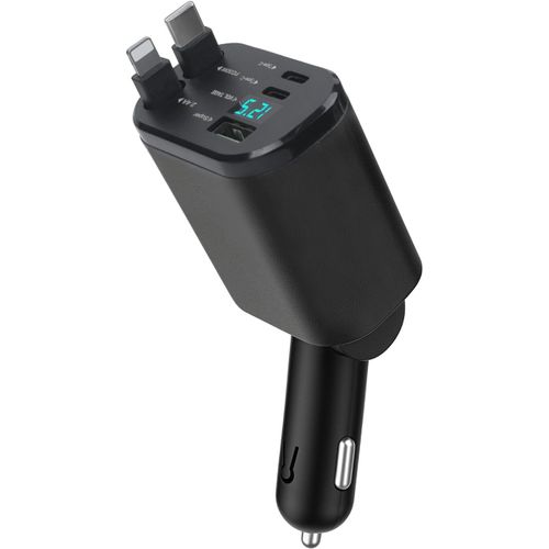 TIANYI-Chargeur Voiture 5-en-1 Rétractable, Chargeur Allume Cigarettes, Charge Rapide 66 W, Compatible avec iPhone, Huawei, Samsung, iWatch, AirPods