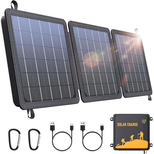 Panneau Solaire, Chargeur Solaire Portable 15w Sorties Usb-C/Usb Compatible Avec Téléphones, Efficacité De Conversion Élevée 24%, Étanche Ipx4 Pour Le Camping Et Les Activités Extérieures