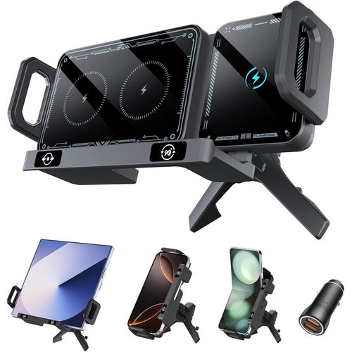 Kyaoayo-15w Support Telephone Voiture Induction, Qi Rapide Chargeur Induction Voiture, Double Bobine Auto Clamping Chargeur Sans Fil Pour Samsung Galaxy Z Fold 6/5/4/3 Z Flip 6/5/4 S24/S23/Iphone 16/