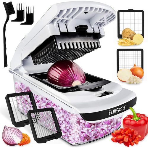 Kalanka-Coupe Legumes Multifonctions - Spiraliseur Et Decoupe Legumes Manuel - Coupe Legume Cube Oignon Carotte Concombre Tomates Fruits - Cuisine Accessoires (2-En-1 Blanc)