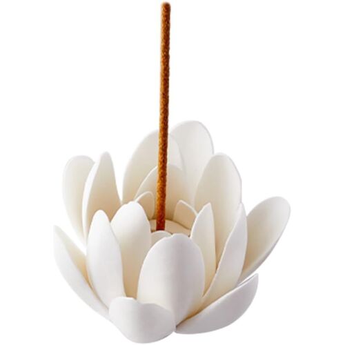 KALANKA-Céramique Lotus Blanc Brûleur D'Encens Fleur Cône Bâtons D'Encens Titulaire Fait Main Porcelaine Pétales Style Bobine Base Support Support pour Yoga Studio Salon Maison Parfum Décoration