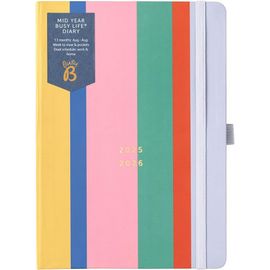 Diary-A5 Mid-Year Academic Journal-Busy Life Weekly Journal-Août '25-Août '26-Stripe-Planificateur De Vie Avec Deux Horaires,Calendrier Annuel,Boucle De Stylo Et Poches
