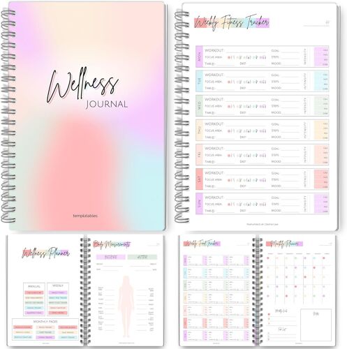 Journal De Bien-Être-90 Jours De Santé,Fitness,Gratitude,Pleine Conscience,Bien-Être,Habitudes,Objectifs,Régime Et Suivi Alimentaire-A5 Arc-En-Ciel Pastel