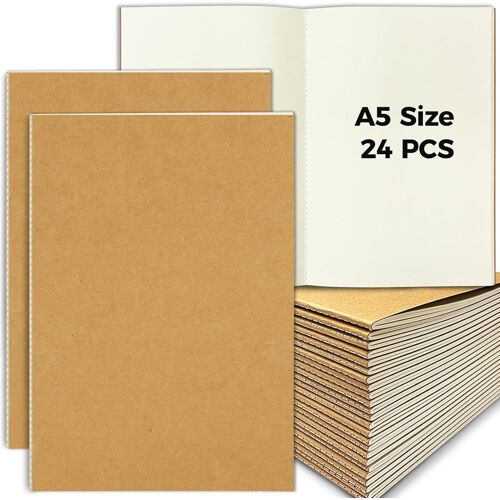 Lot De 24 Carnet De Notes,Bloc-Notes A5 Couverture Kraft,60 Pages/30 Feuilles Blanche Carnet De Notes Journal Carnet De Dessin Pour Enfants Étudiants Adultes École Bureau Voyage,Brun