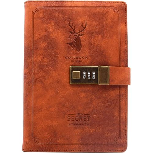 Chenquansarl-Journal Intime Avec Cadenas À Code Et Mot De Passe - Style Rétro En Cuir Pu - Marron - 200 Pages - 220 X 140 Mm