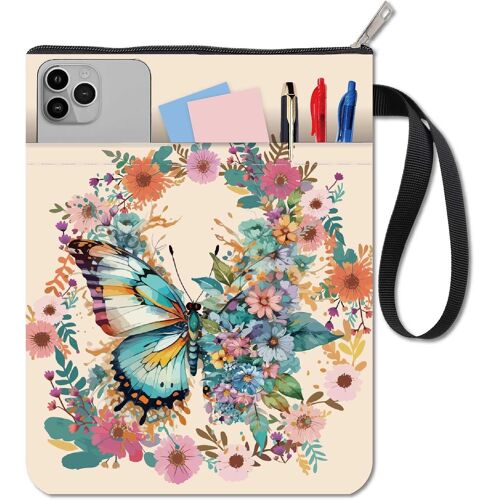 Protège Livres Papillon Protège Livres à Fleurs pour Livres de Poche Housse de Livre en Tissu Lavable avec Fermeture Éclair et Poche Supplémentaire pour les Amoureux des Livres Cadeaux