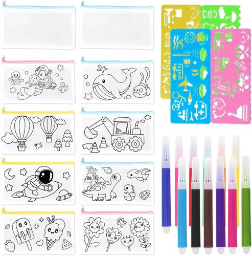 Liangding Sac Cadeau Anniversaire Enfant-12 Pièces DIY Trousse en Non-tissé,8 Thèmes Uniques,12 Couleurs de Crayons,4 Modèles de Dessin,Idéal pour l'Art et l'Éveil-Pour Enfants