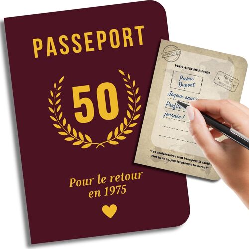 Carte et Livre d'Or d'anniversaire pour 50 ans|Cadeau et souvenir d'anniversaire pour 50 ans|Passeport-cadeau|Passeport pour le retour en 1975 (50e anniversaire)