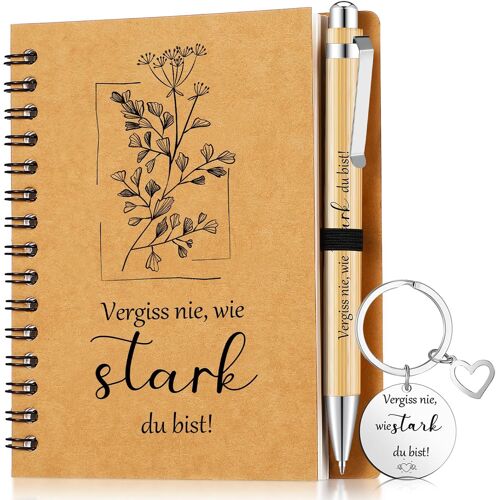 Coffret Cadeau De Remerciement Pour Les Collègues Cahier À Spirale A6 Stylo À Bille En Bois Porte-Clés Cadeaux D'adieu Inspirants Pour Les Employés(Vergiss Nie Wie Stark Du Bist)
