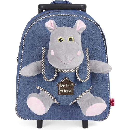 Sac à Roulette Scolaire Maternelle et Peluche Douce pour Enfant 3 4 5 Ans-Mini Sac à Dos avec Roues et Animal Doudou Amovible pour Fille Garçon-Sacoche Garderie avec Jouet-29x32x11 cm.[B46]