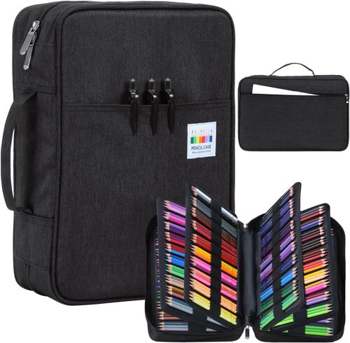 Trousse À Crayons Grande Capacité 300 Fentes Étui Organisation Scolaire Oxford Imperméable Avec Poignée Pour Stylos Feutres Pinceaux (Noir)