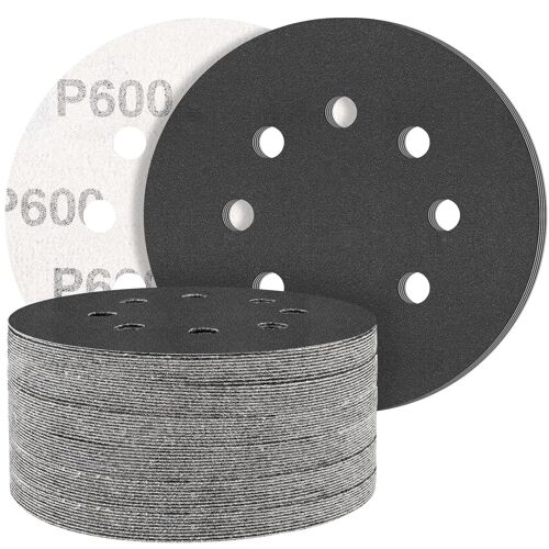 Black Lot De 50 Disques Abrasifs 125 Mm En Carbure De Silicium Avec Grain 600 8 Trous Rond Ponceuse Excentrique Grain Mélangé Pour Polissage