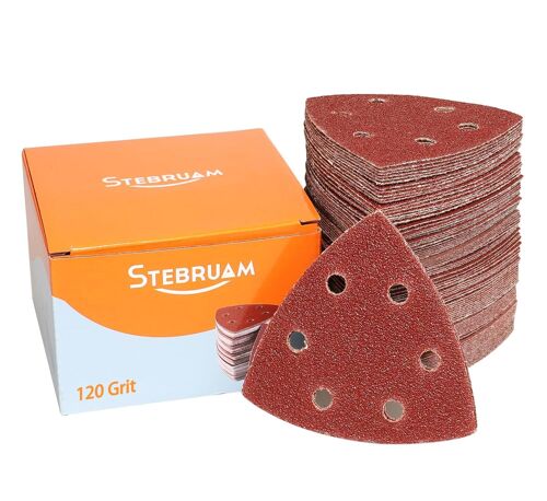 Triangl Poncag, Triangle de Poncage 65 Triangles Abrasifs Autoagrippants 6 trous grain 120 Lot de papier a poncer triangle abrasif triangulaire pour ponceuse triangle