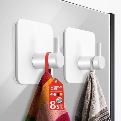 Lot de 8 crochets porte-serviettes sans perçage - Noir - Sans perçage - Crochets en acier inoxydable - Crochets adhésifs imperméables - Crochets autocollants pour salle de bain