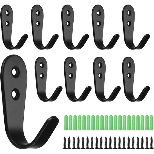 KALANKA-Lot de 10 crochets muraux à visser - En acier inoxydable - Charge lourde - Pour salle de bain, penderie, chambre à coucher, vêtements, chapeaux, serviettes, cintres