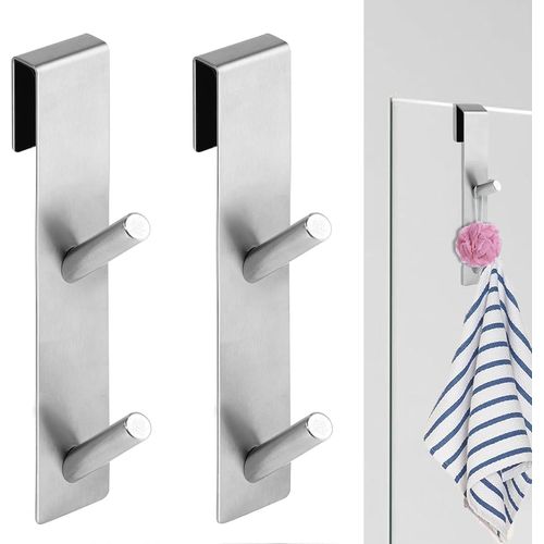 Crochet Salle de Bain 2 pièces Crochets Double Porte Servette Paroi de Douche Verre Argent Crochet Serpette Salle de Bain Adapté aux Serviettes Suspendues Serviettes à Main Eponges de Bain Pyjamas