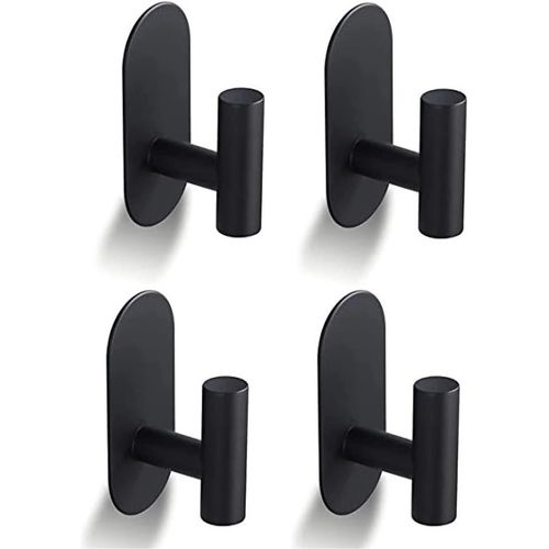 Tianyi--Lot De 4 Crochets Adhésifs Pour Peignoir, 5 Kg Maximum, Crochet Pour Serviettes, Crochet Mural, Peignoir Crochet, Pour Salle De Bain Et Cuisine, Sans Trous, Noir