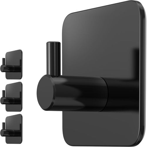 TZF-Porte-serviettes sans perçage - Lot de 4 crochets noirs - Crochets adhésifs imperméables en acier inoxydable pour salle de bain - Crochets autocollants de qualité supérieure - Porte-serviettes de