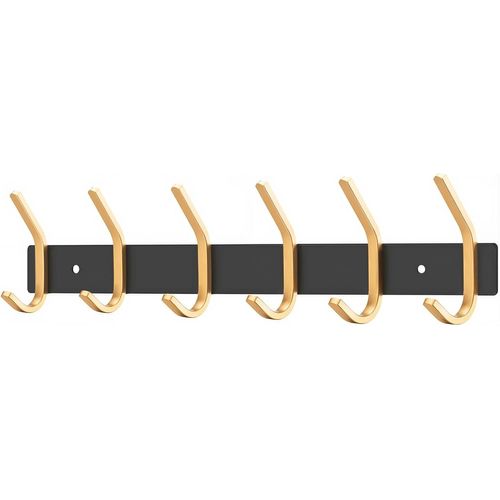 Porte Manteau Mural,Patères Porte Manteaux en Acier Inoxydable Crochet Mural pour Chambre Salle de Bain Cuisine (6-Crochet,Noir+Doré)