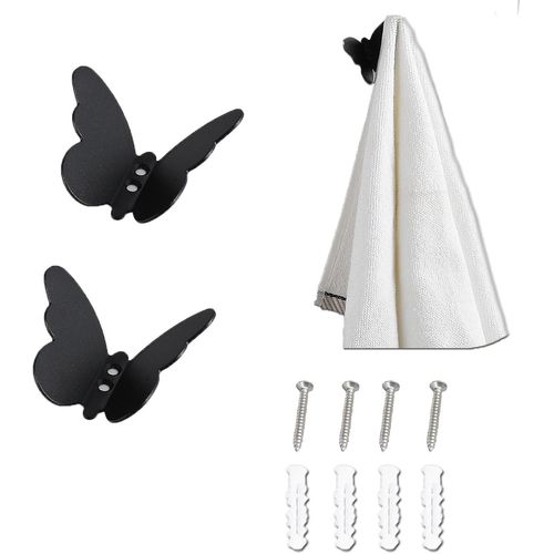 2 Pièces Crochet en Acier Inoxydable, Patère Murale Noir, Papillon Créatif Patères Porte Manteaux, Convient pour la Cuisine, la Chambre et la Salle de Bain, etc.