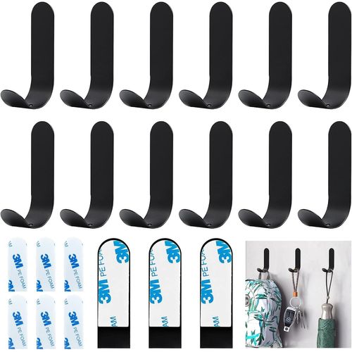 12 Pcs Crochet Adhésif en Acier Inoxydable, Crochet Adhésif avec 3M, Crochet Adhesif Mural Salle De Bain, Accroche Serviette Salle de Bain, Crochets Adhesifs (Blanc)